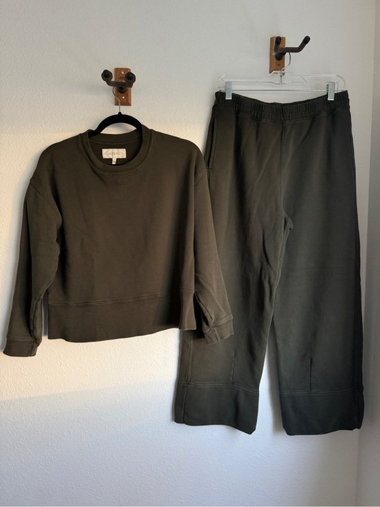 THE GREAT. Tops - THE GREAT. Dark Olive Green Cropped Sweatshirt and Wide Leg Sweatpants Set